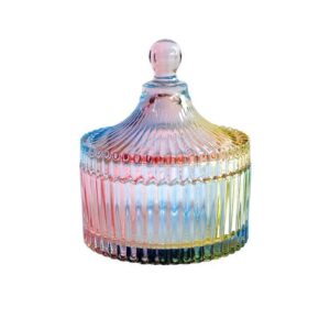 300ml/10oz Colorful Glass Candy Dish with Lid Tent Shaped Crystal Candy Jar Apothecary Jar Wedding Candy Buffet Jar Food Jar Biscuit Containers Decorative Jewelry Box