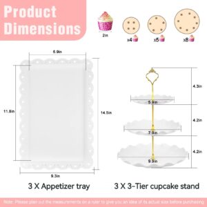 6 Pieces Cupcake Stand Set Cake Stands for Dessert Table Display Cup Cake Tier Stand Set with 3 Piece 3-Tier Cupcake Holder and 3 Pieces Appetizer Trays for Wedding Baby Shower Birthday Tea Party