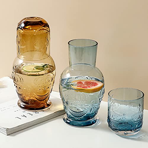 ZWMBYN Vintage Bedside Water Carafe and Glass Set, Crystal Nightstand Water Carafe with Tumbler Glass Cup, Elegant Mouthwash Decanter & Water Pitcher for Storing Water, Juice and Other Drinks