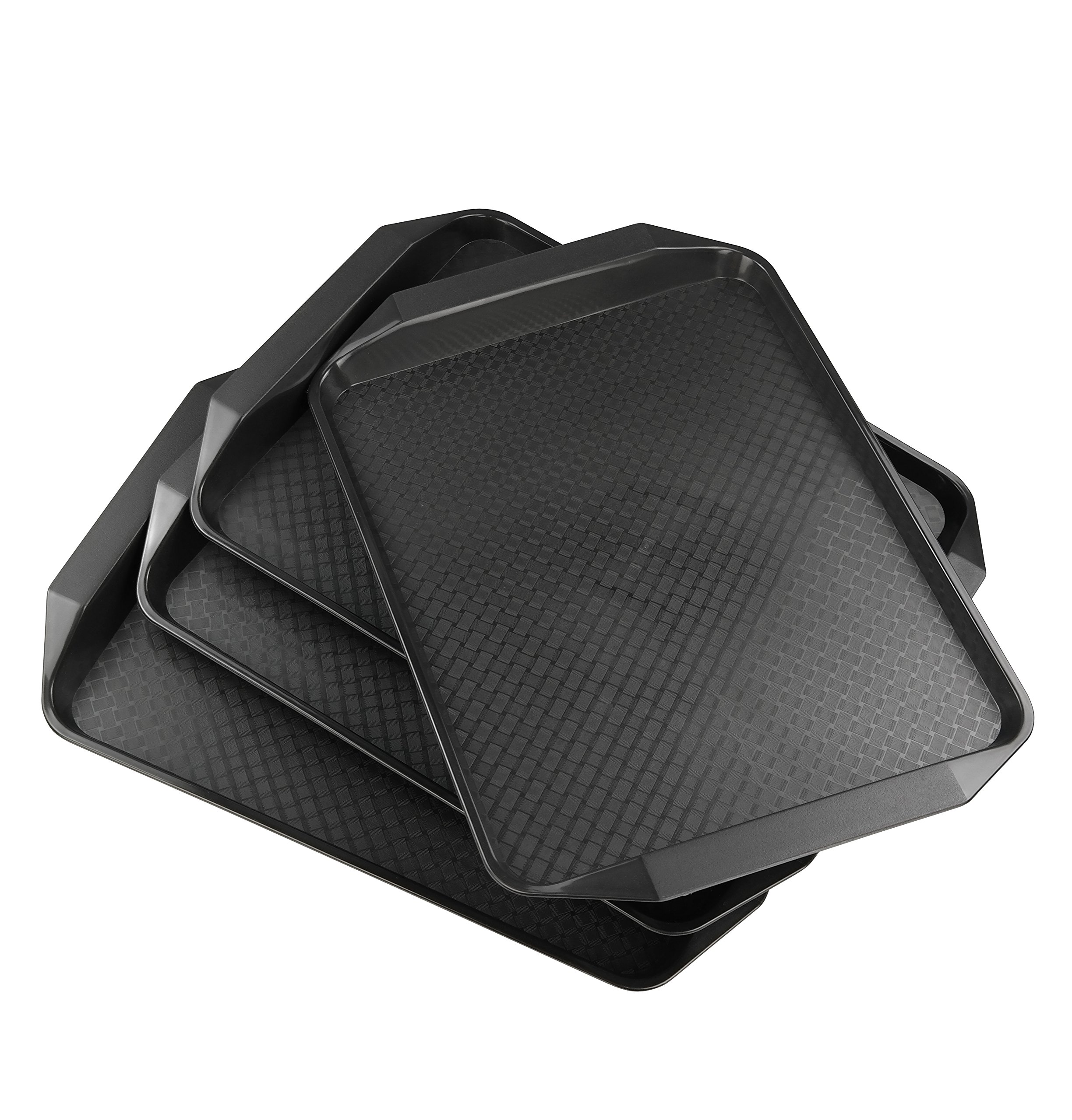 Vababa Black Plastic Fast Food Serving Trays, 4-Pack, 16.8-INCH x 12-INCH