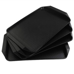 Vababa Black Plastic Fast Food Serving Trays, 4-Pack, 16.8-INCH x 12-INCH