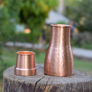 De Kulture Hammered Pure Copper Carafe Pitcher With Cap, Ideal Drinkware With Ayurveda and Yoga Benefits, 4 x 8 Inches (DH), 1 litre