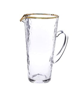 pebbled glass water pitcher with gold rim (10"h)