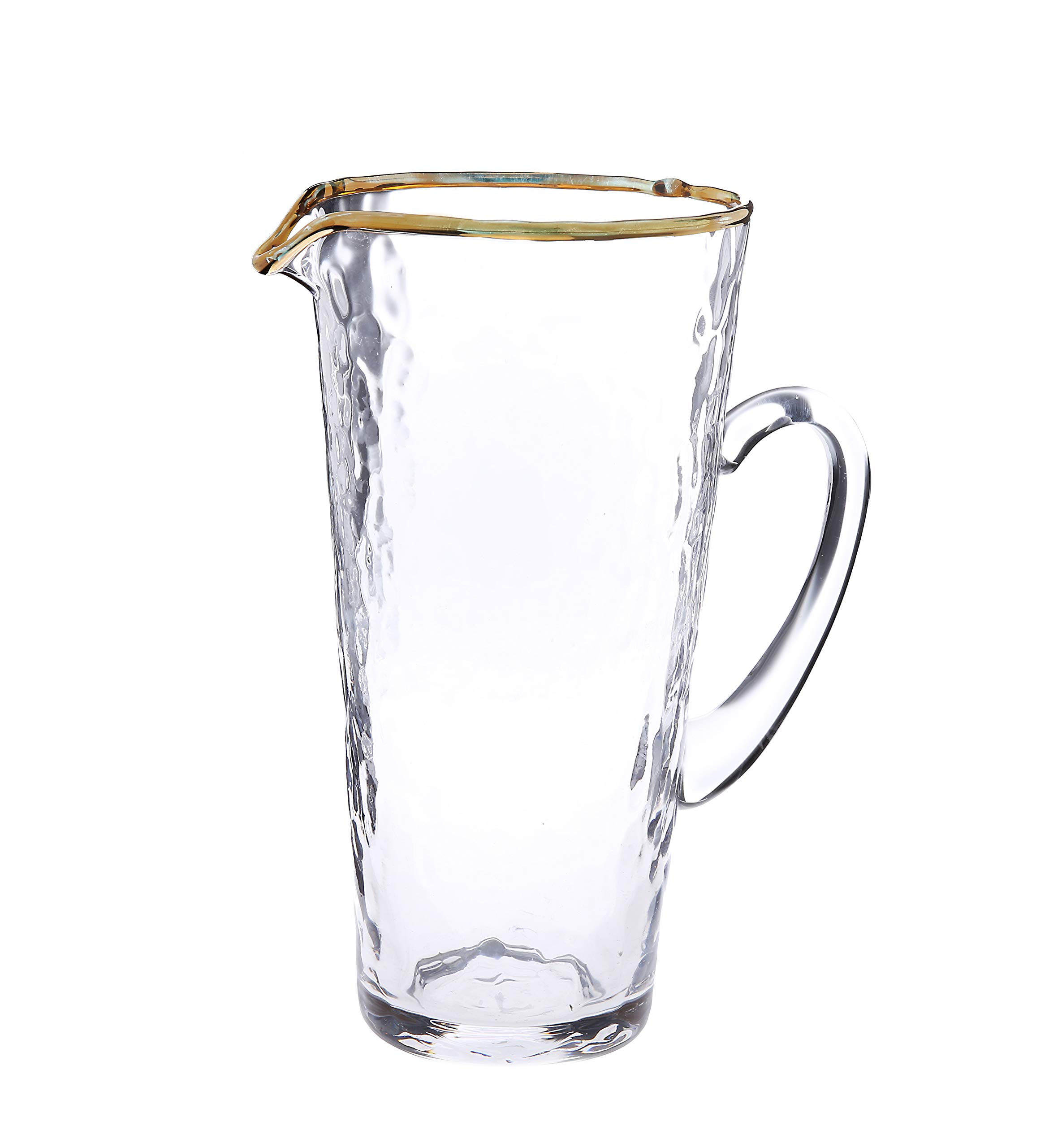 Pebbled Glass Water Pitcher with Gold Rim (10"H)