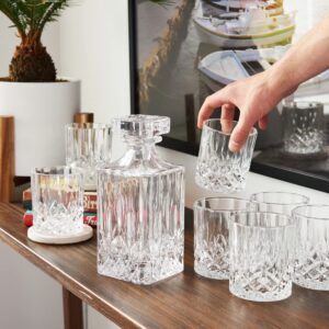 Viski Admiral Decanter and Lowball Glass Set - Premium Crystal Glasses for Liquor, Scotch and Whiskey, Glassware Gift Set of 8