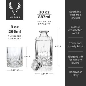 Viski Admiral Decanter and Lowball Glass Set - Premium Crystal Glasses for Liquor, Scotch and Whiskey, Glassware Gift Set of 8