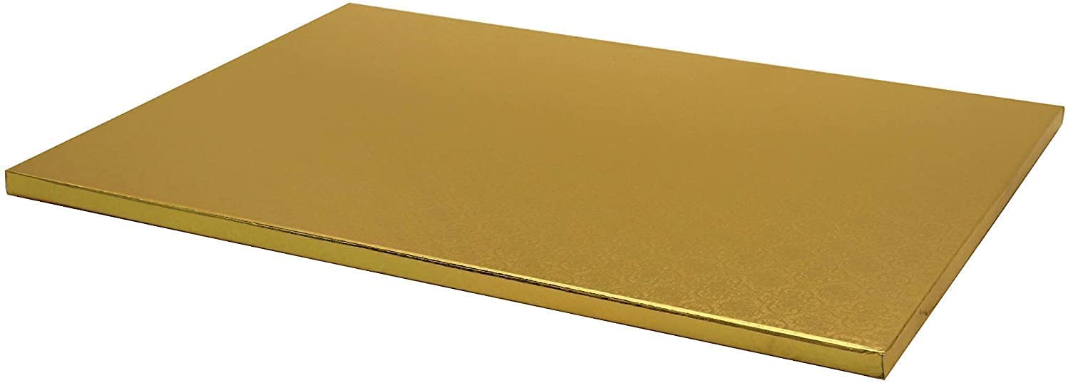 O'Creme Gold Rectangular Cake Pastry Drum Board 1/2 Inch Thick, Half-Sheet Size (13-5/8 Inch x 18-3/4 Inch) - Pack of 5