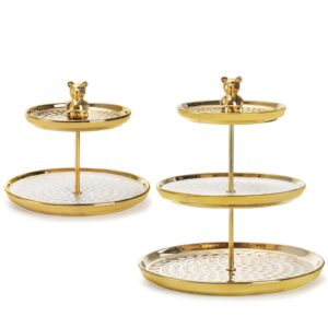 tosnail set of 2 porcelain cupcake stand, ceramic dessert stand tiered serving trays, 3 tiers and 2 tiers cake stand party serving trays, fruit pastry holders for wedding and party - gold bear rod