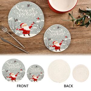 ALAZA Merry Christmas Snow Season's Gieeting Trivets for Hot Dishes 2 Pcs,Hot Pad for Kitchen,Trivets for Hot Pots and Pans,Large Coasters Cotton Mat Cooking Potholder Set