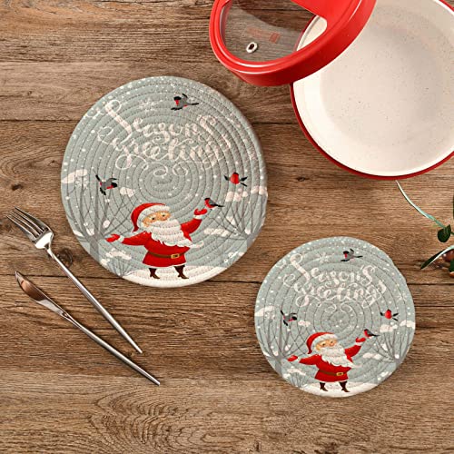 ALAZA Merry Christmas Snow Season's Gieeting Trivets for Hot Dishes 2 Pcs,Hot Pad for Kitchen,Trivets for Hot Pots and Pans,Large Coasters Cotton Mat Cooking Potholder Set