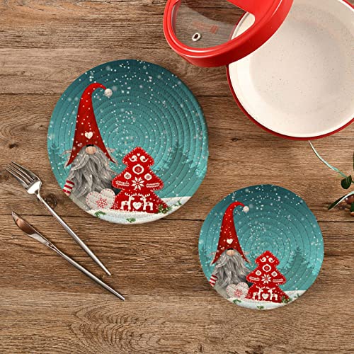 ALAZA Merry Christmas Gnome Winter Snowflake Pattern Trivets for Hot Dishes 2 Pcs,Hot Pad for Kitchen,Trivets for Hot Pots and Pans,Large Coasters Cotton Mat Cooking Potholder Set