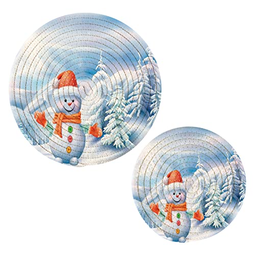 ALAZA Snowman on A Winter Landscape PotHolders Trivets Set Cotton Hot Pot Holders Set Farmhouse Coasters,Hot Pads,Hot Mats for Kitchen Counter Decorative