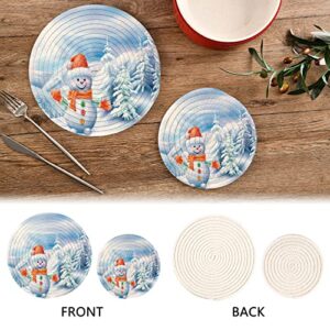 ALAZA Snowman on A Winter Landscape PotHolders Trivets Set Cotton Hot Pot Holders Set Farmhouse Coasters,Hot Pads,Hot Mats for Kitchen Counter Decorative