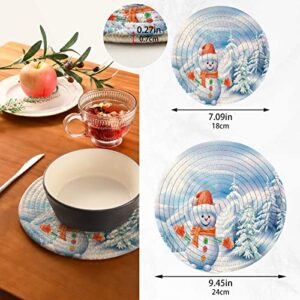 ALAZA Snowman on A Winter Landscape PotHolders Trivets Set Cotton Hot Pot Holders Set Farmhouse Coasters,Hot Pads,Hot Mats for Kitchen Counter Decorative