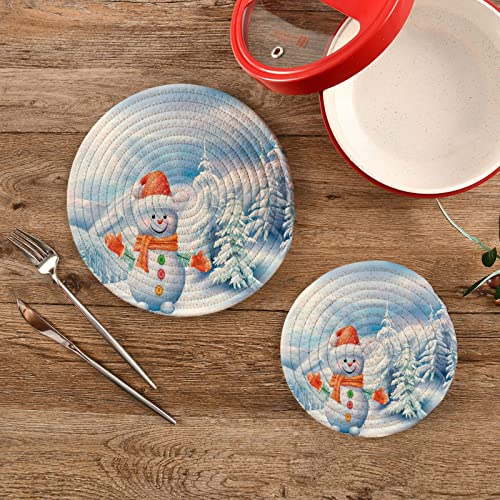 ALAZA Snowman on A Winter Landscape PotHolders Trivets Set Cotton Hot Pot Holders Set Farmhouse Coasters,Hot Pads,Hot Mats for Kitchen Counter Decorative