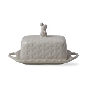 tag bunny rabbit white basketweave easter butter dish with cover white