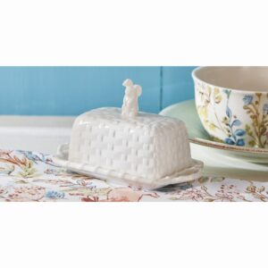 TAG Bunny Rabbit White Basketweave Easter Butter Dish With Cover White