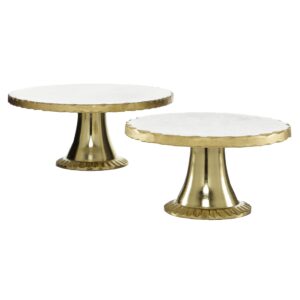 deco 79 marble cake stand with gold base, set of 2 12", 10"w, white