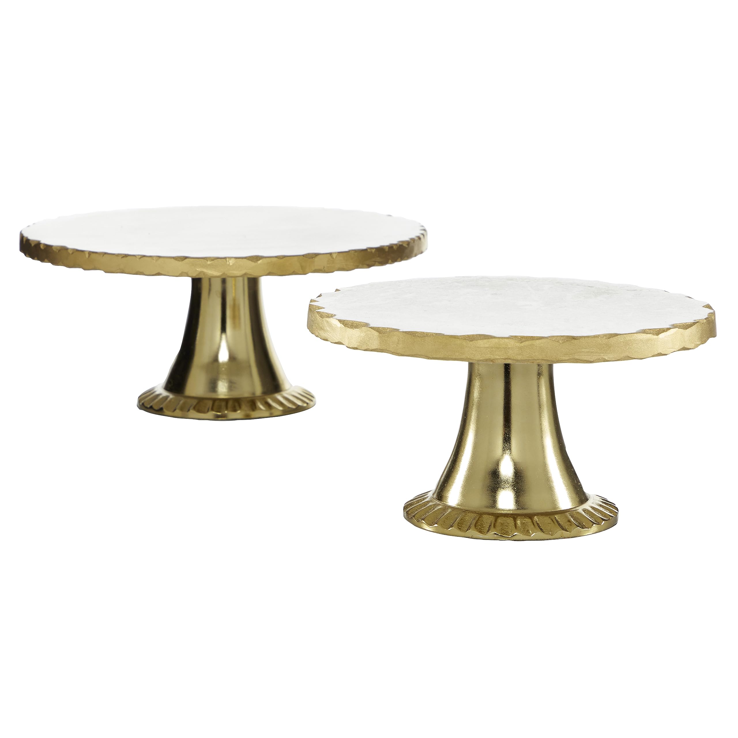 Deco 79 Marble Cake Stand with Gold Base, Set of 2 12", 10"W, White