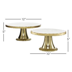 Deco 79 Marble Cake Stand with Gold Base, Set of 2 12", 10"W, White