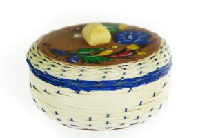 tortilla warmer tortillero de mimbre traditional wicker made in mexico traditional handmade styrofoam hand painted floral (blue)