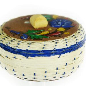 Tortilla Warmer Tortillero de Mimbre Traditional Wicker Made in Mexico Traditional Handmade Styrofoam Hand painted Floral (BLUE)