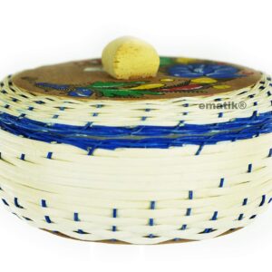 Tortilla Warmer Tortillero de Mimbre Traditional Wicker Made in Mexico Traditional Handmade Styrofoam Hand painted Floral (BLUE)