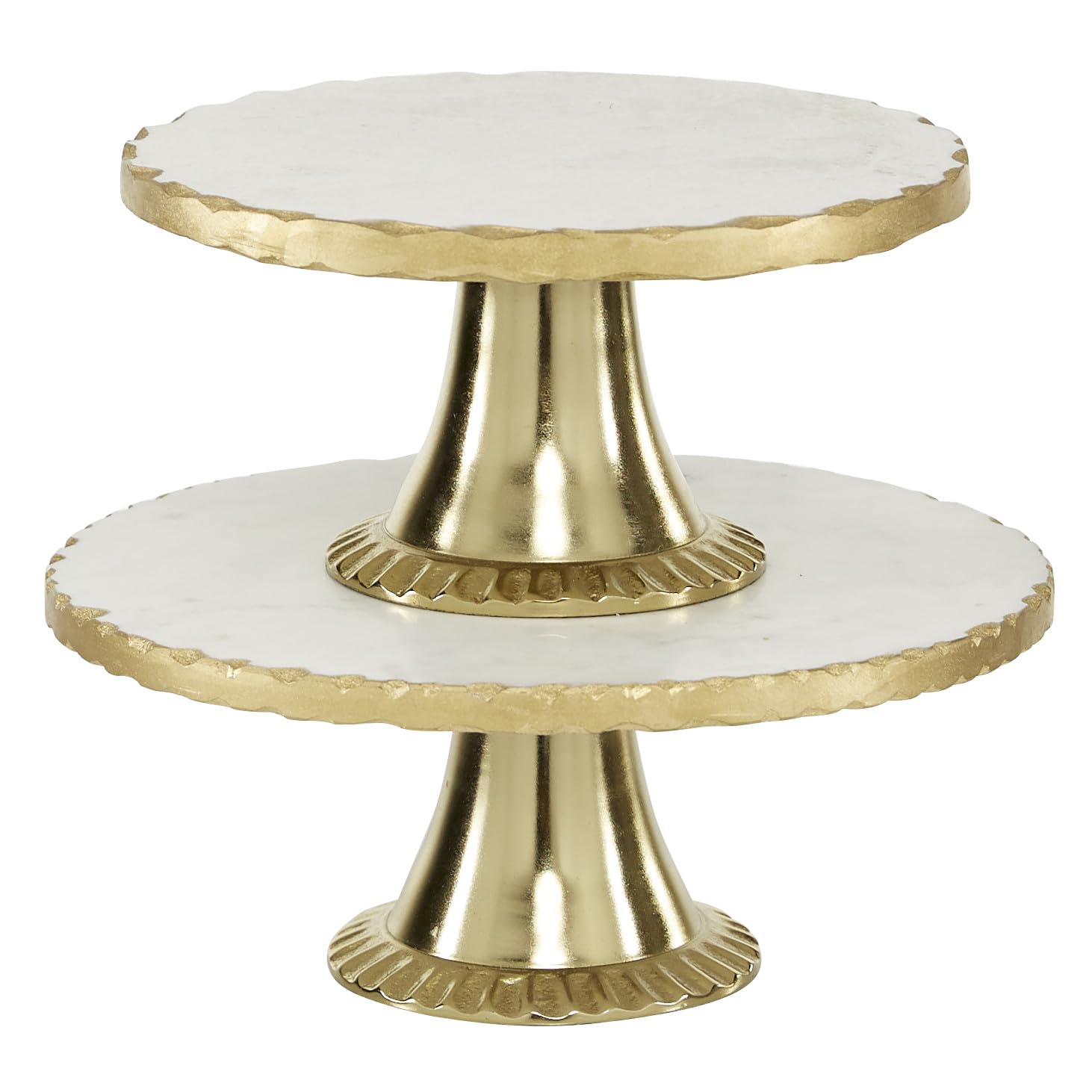 Deco 79 Marble Cake Stand with Gold Base, Set of 2 12", 10"W, White