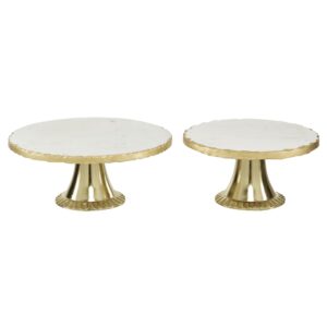 Deco 79 Marble Cake Stand with Gold Base, Set of 2 12", 10"W, White