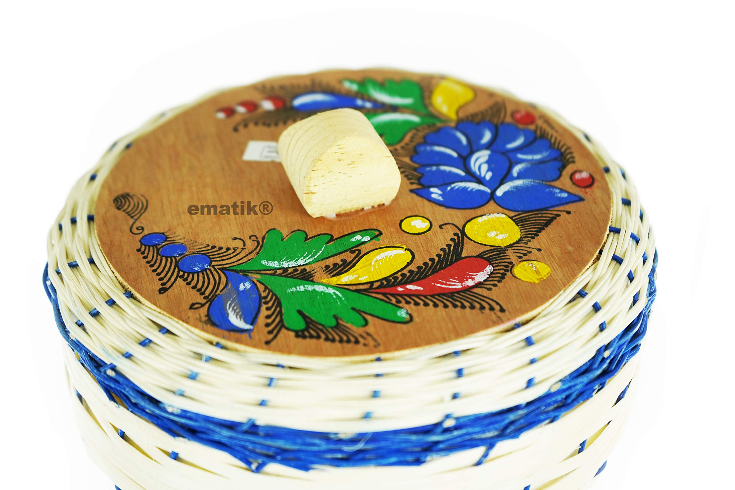 Tortilla Warmer Tortillero de Mimbre Traditional Wicker Made in Mexico Traditional Handmade Styrofoam Hand painted Floral (BLUE)