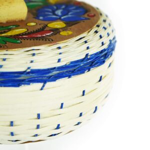 Tortilla Warmer Tortillero de Mimbre Traditional Wicker Made in Mexico Traditional Handmade Styrofoam Hand painted Floral (BLUE)