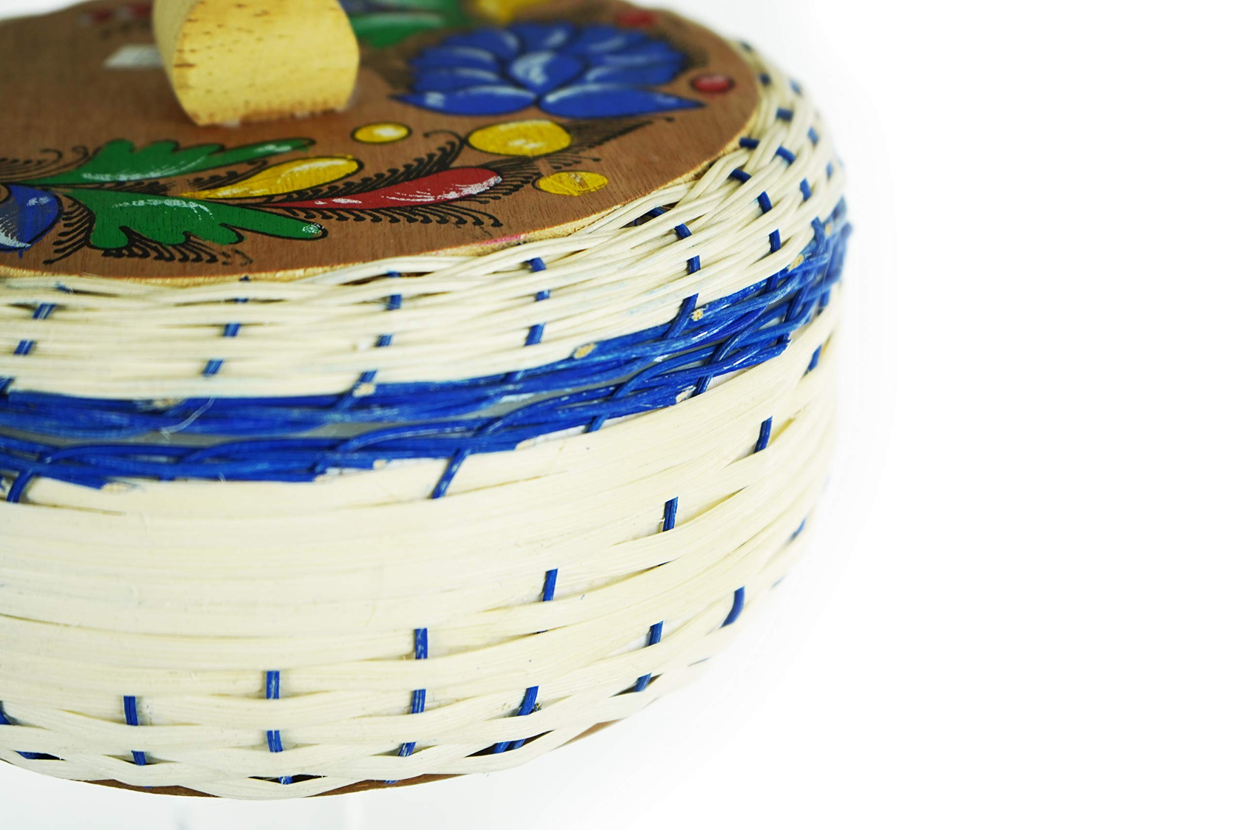 Tortilla Warmer Tortillero de Mimbre Traditional Wicker Made in Mexico Traditional Handmade Styrofoam Hand painted Floral (BLUE)