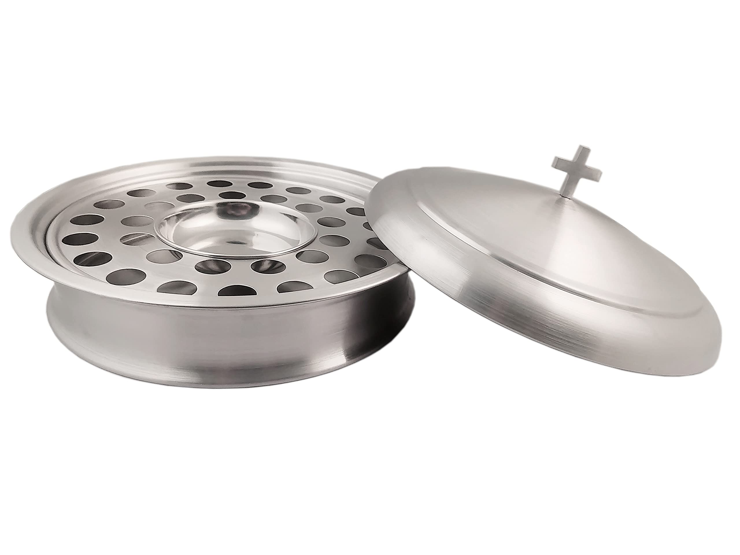 Communion Ware Holy Serving Tray Including Center Bread Plate with A Cover - Stainless Steel (Silver/Matte)