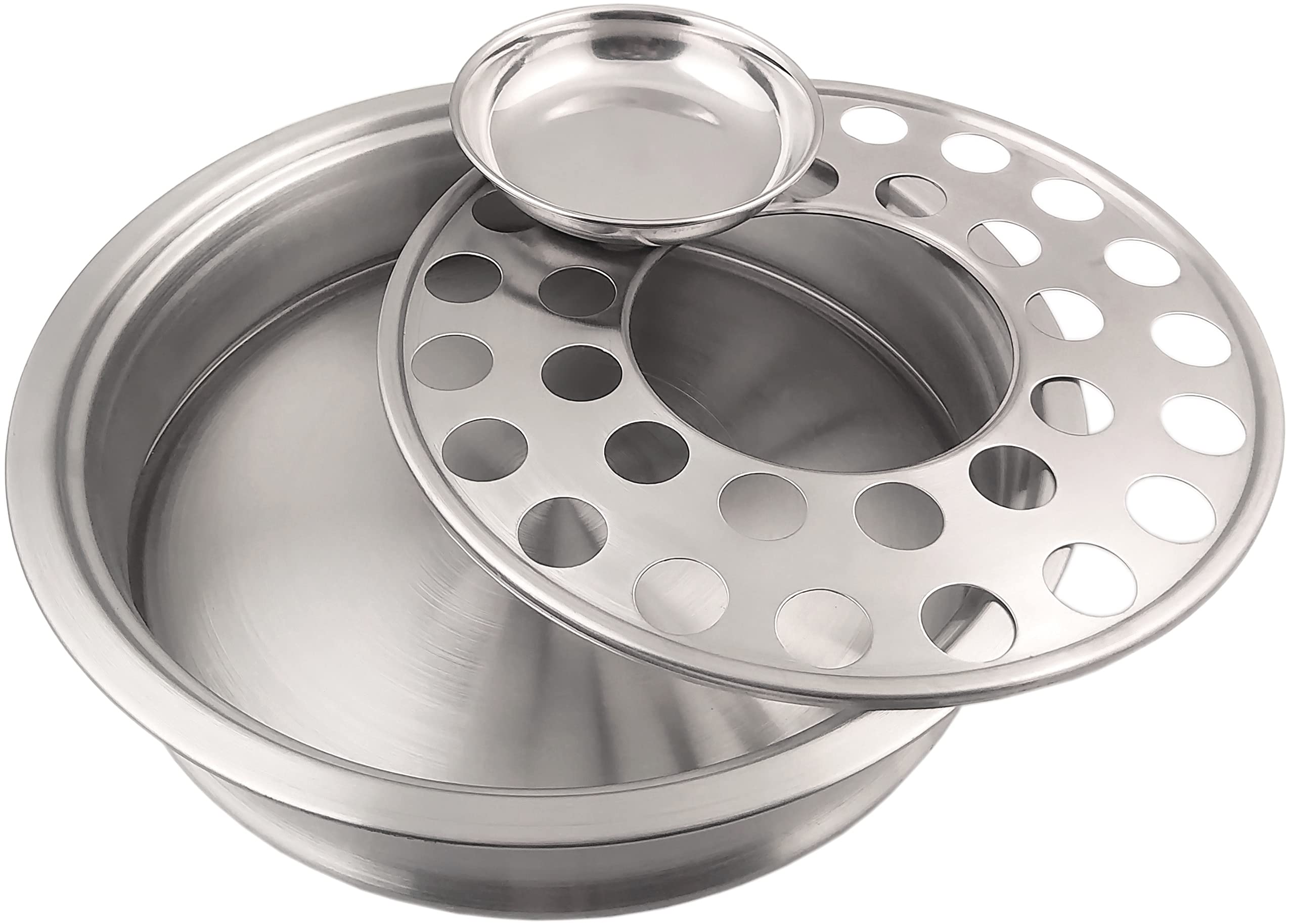 Communion Ware Holy Serving Tray Including Center Bread Plate with A Cover - Stainless Steel (Silver/Matte)