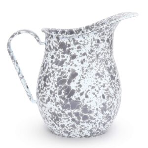 enamelware pitcher, 3 quart, grey/white splatter