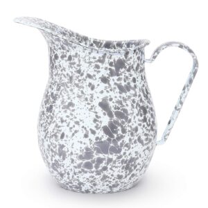 Enamelware Pitcher, 3 quart, Grey/White Splatter