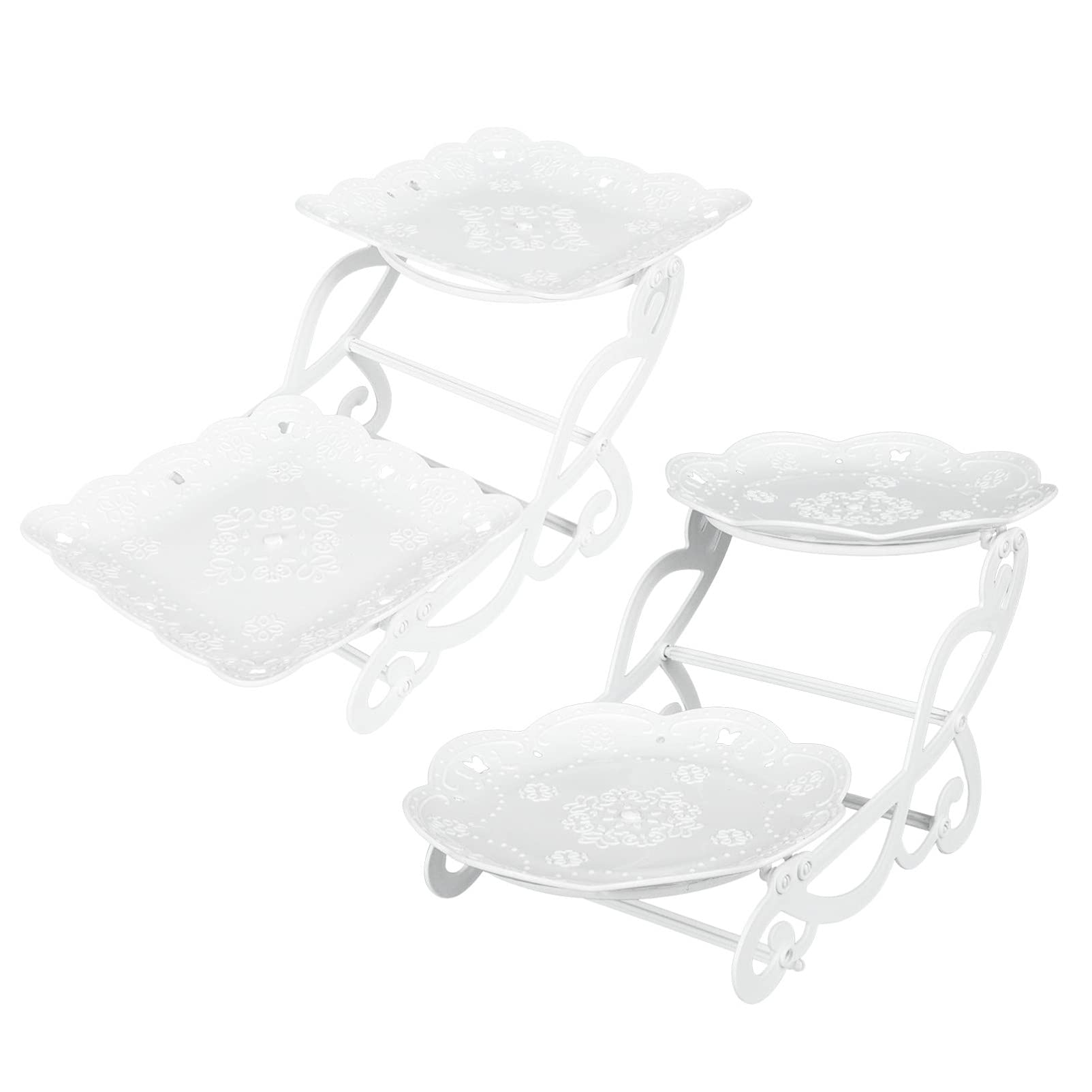 generic 2 Sets of 2- Tier White Dessert Cake Stand Pastry Stand Bicycle Cupcake Stand Cookie Tray Candy Fruit Plate and Trays for Wedding Home Birthday Party