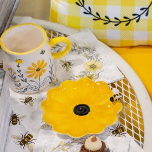 Boston International Serving Plate Everyday Ceramic Tableware, 6-Inches Round, Sunny Bee Sunflower