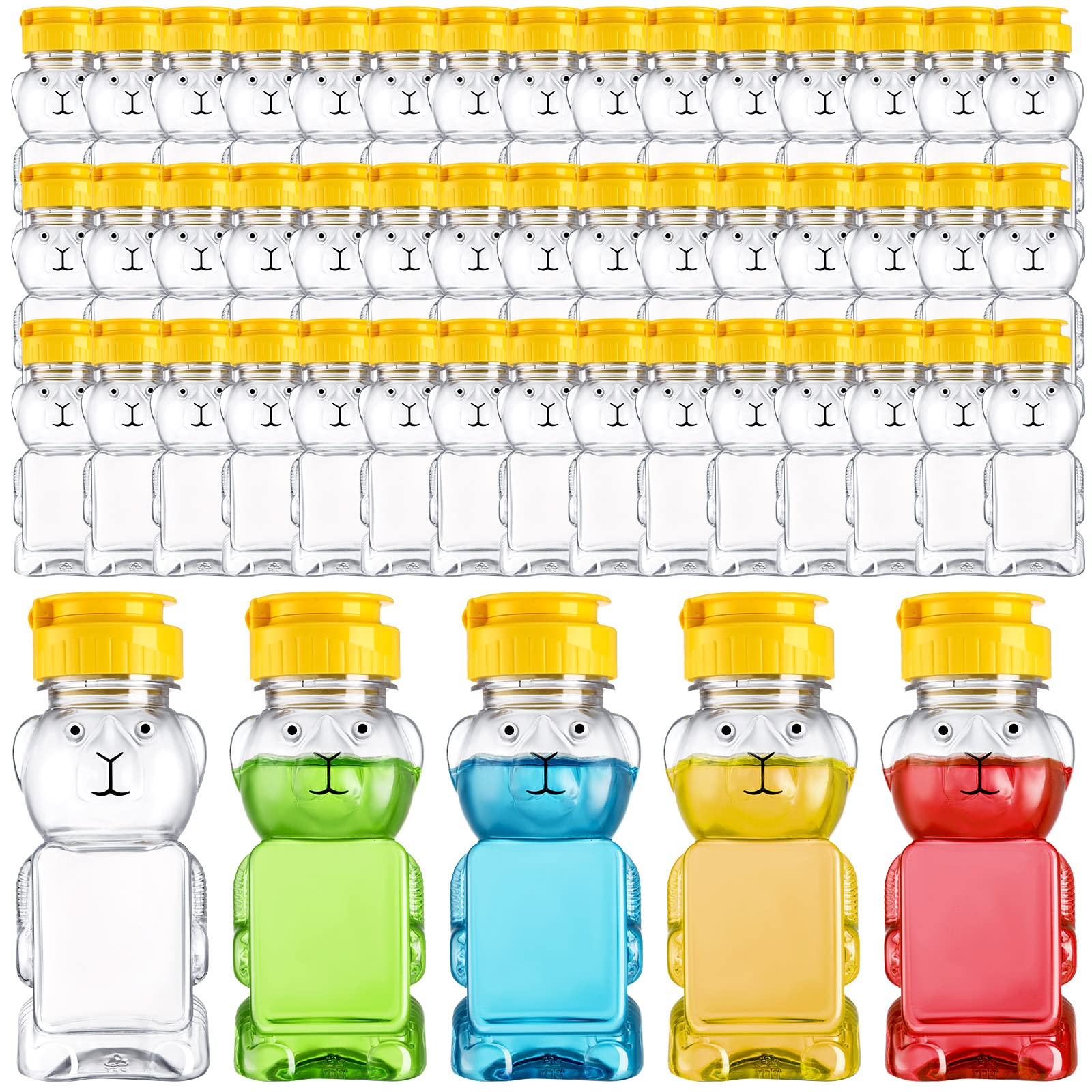 48 Pieces 6 oz Plastic Bear Honey Bottle Honey Squeeze Bottle with Flip Top Lid Clear Honey Containers Honey Bear Cup Honey Bear Jars Bear Juice Bottle Drinking Cup for Storing and Dispensing