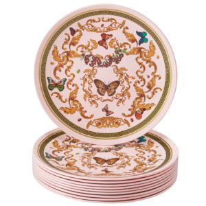 butterfly garden plastic salad plates for party (10 pc) heavy duty disposable dinner set 9", fine china look dishes for baby showers, birthdays, weddings, engagements & events - blush - versi