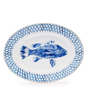 golden rabbit enamelware - fish camp pattern - 12 x 16 oval platter