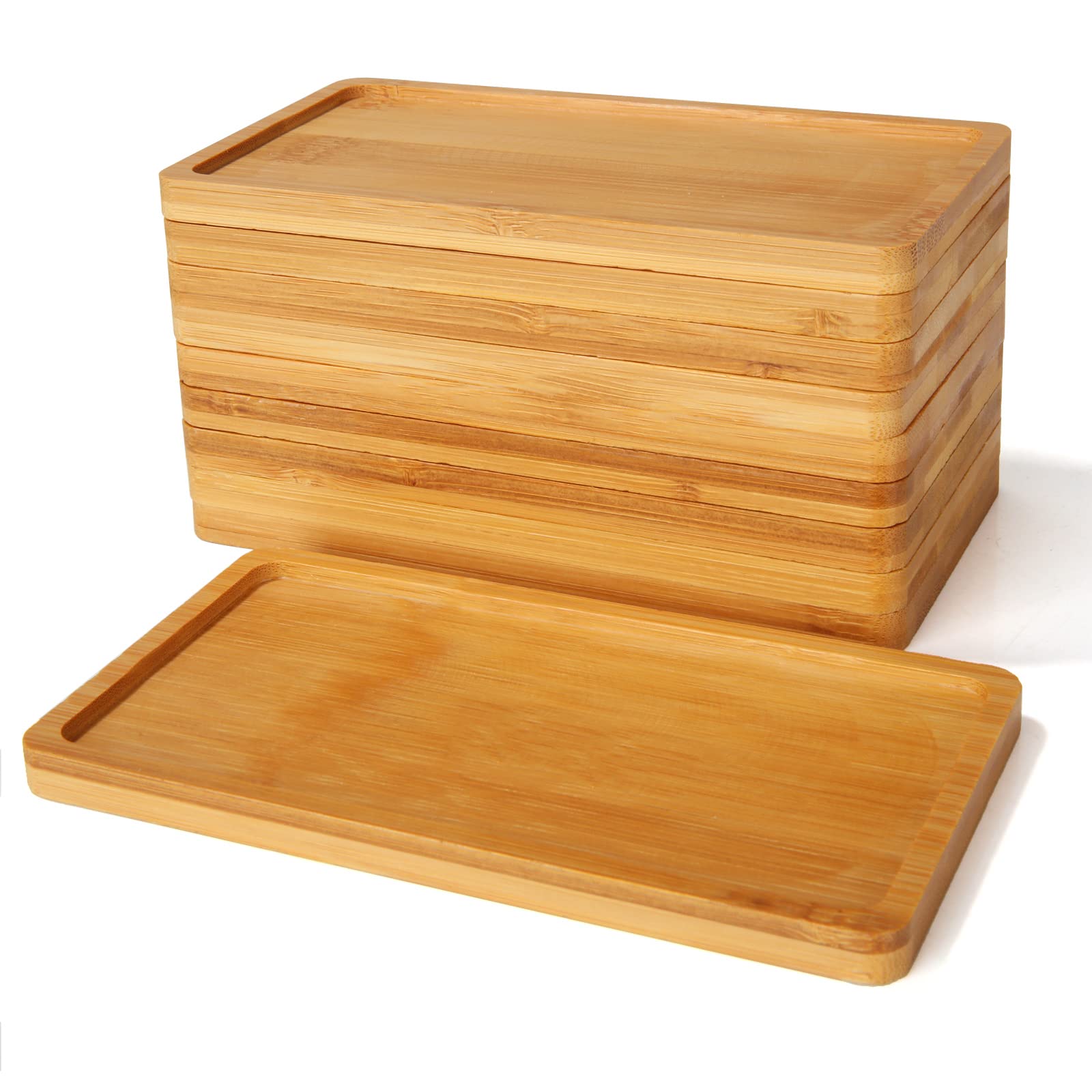 DIRBUY 10PCS Small Bamboo Trays - Bamboo Vanity Tray - Bamboo Tray for Kitchen Counter - Small Bamboo Plant Trays - 7 x 3.4X 0.4inch