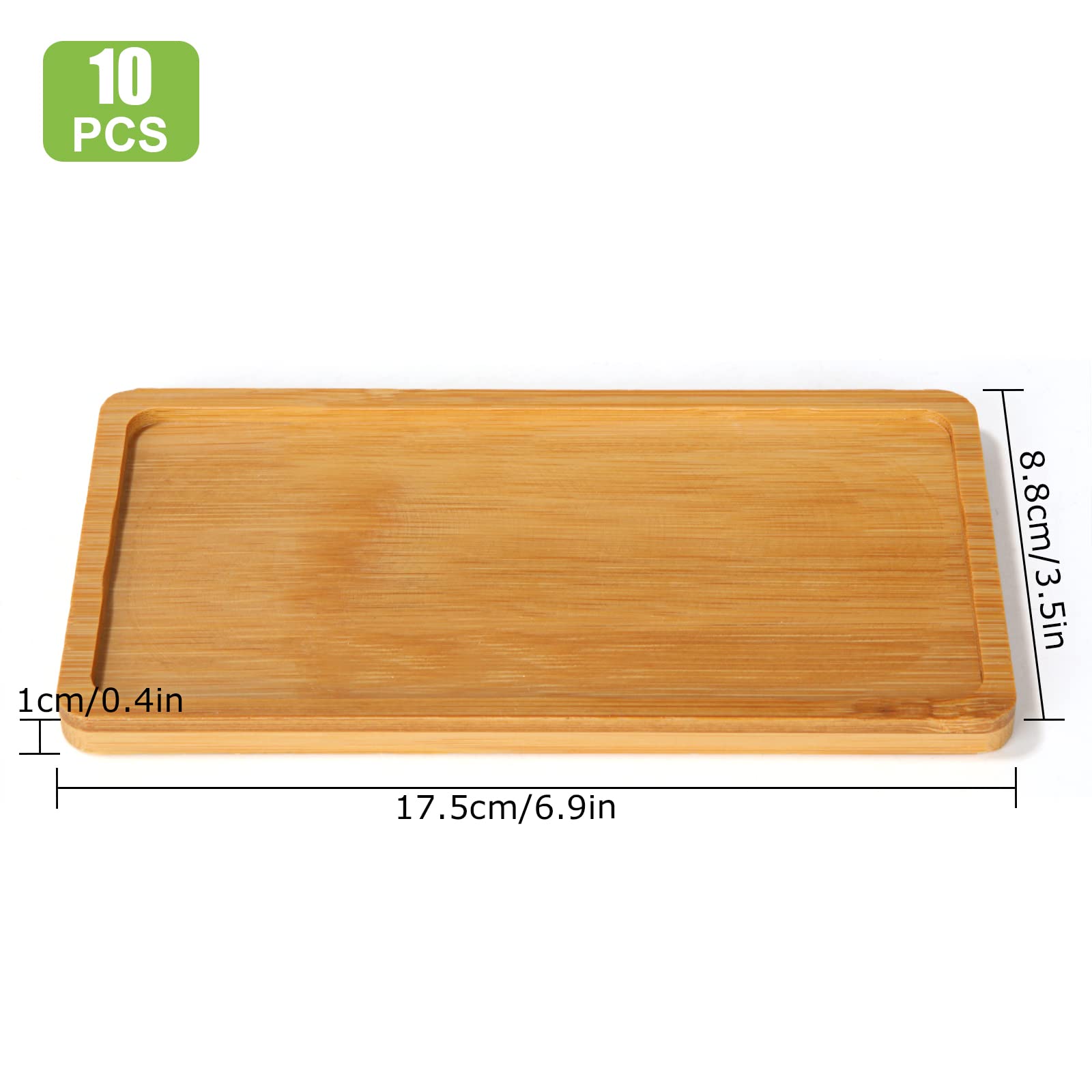 DIRBUY 10PCS Small Bamboo Trays - Bamboo Vanity Tray - Bamboo Tray for Kitchen Counter - Small Bamboo Plant Trays - 7 x 3.4X 0.4inch