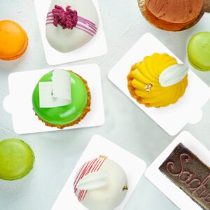 200 Pcs Mini Cake Boards, White Mousse Cake Boards Mini Cake Bases Cake Paper Board Cupcake Dessert Displays Plate Tray Cardboard Dessert Board Pastry Base - Grease Proof (Rectangular Cake Boards)