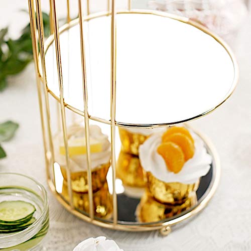 BalsaCircle 22-Inch Gold 3 Tier Metal Mirror Glass Hanging Bird Cage Dessert Cupcake Stand Wedding Reception Party Table Decorations