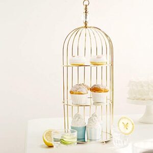 BalsaCircle 22-Inch Gold 3 Tier Metal Mirror Glass Hanging Bird Cage Dessert Cupcake Stand Wedding Reception Party Table Decorations