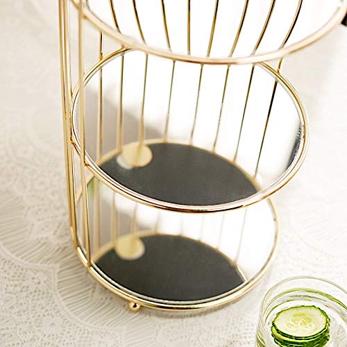 BalsaCircle 22-Inch Gold 3 Tier Metal Mirror Glass Hanging Bird Cage Dessert Cupcake Stand Wedding Reception Party Table Decorations