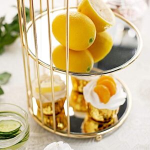 BalsaCircle 22-Inch Gold 3 Tier Metal Mirror Glass Hanging Bird Cage Dessert Cupcake Stand Wedding Reception Party Table Decorations