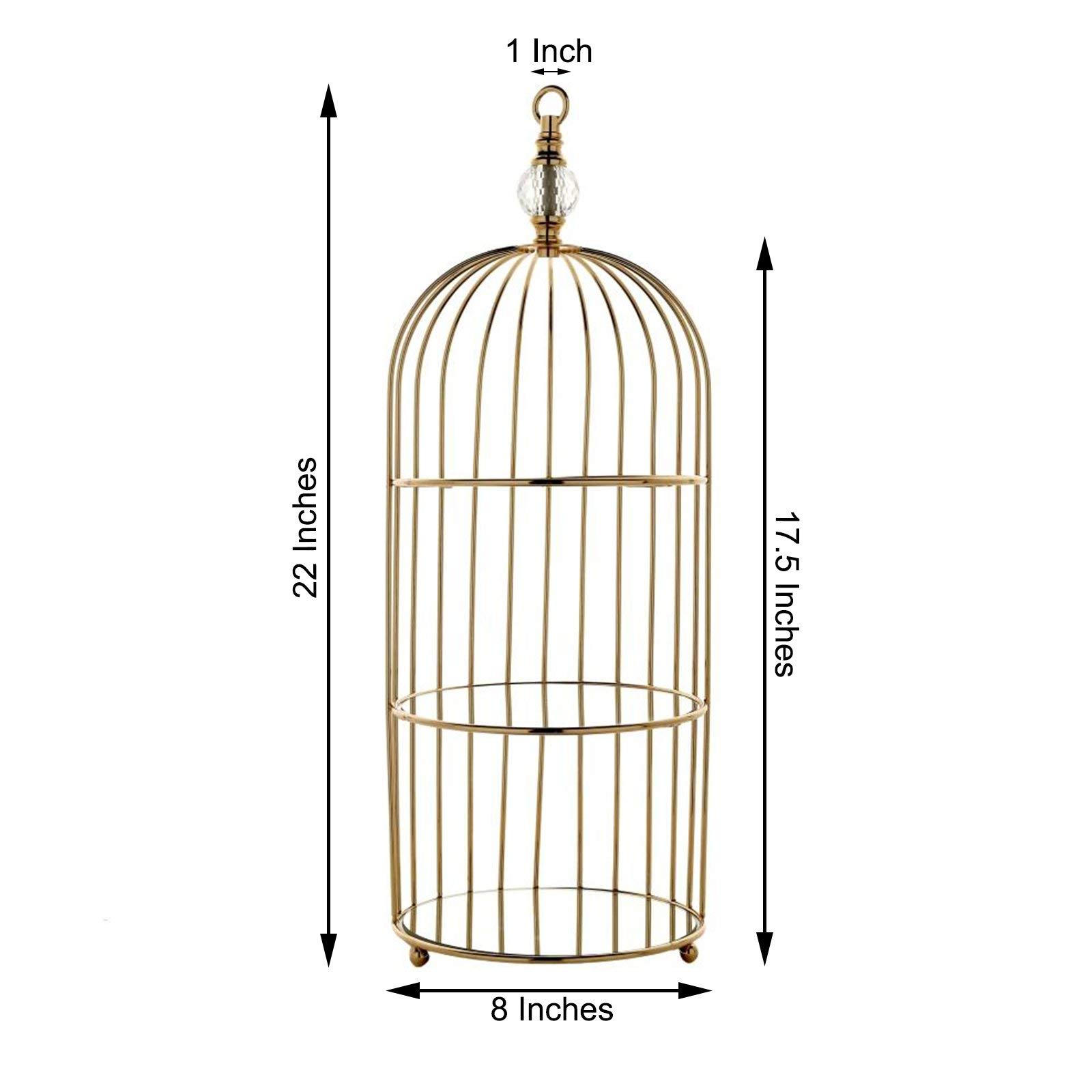 BalsaCircle 22-Inch Gold 3 Tier Metal Mirror Glass Hanging Bird Cage Dessert Cupcake Stand Wedding Reception Party Table Decorations