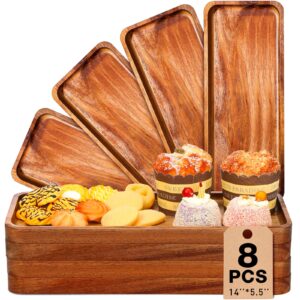 roowest 8 pcs solid acacia wood serving tray 14 x 5.5'' rectangular wooden serving platter long cheese charcuterie boards with edges serving board wood boards for food vegetable appetizer party decor